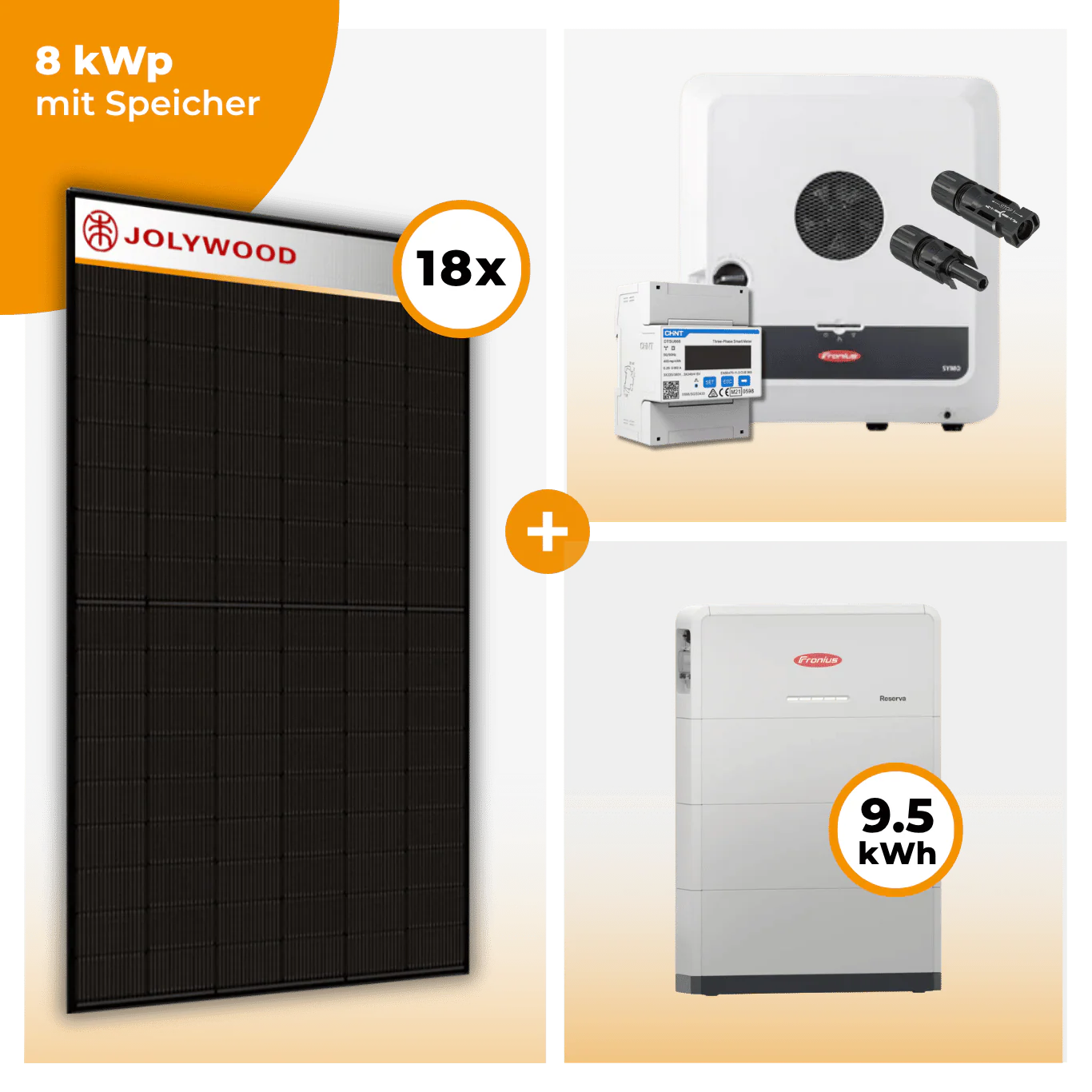 PV Komplettset 8 kWp – 18 x Jolywood 455 Full Black & Fronius Symo GEN24 Plus opt. Fronius Reserva Speicher - Image 4