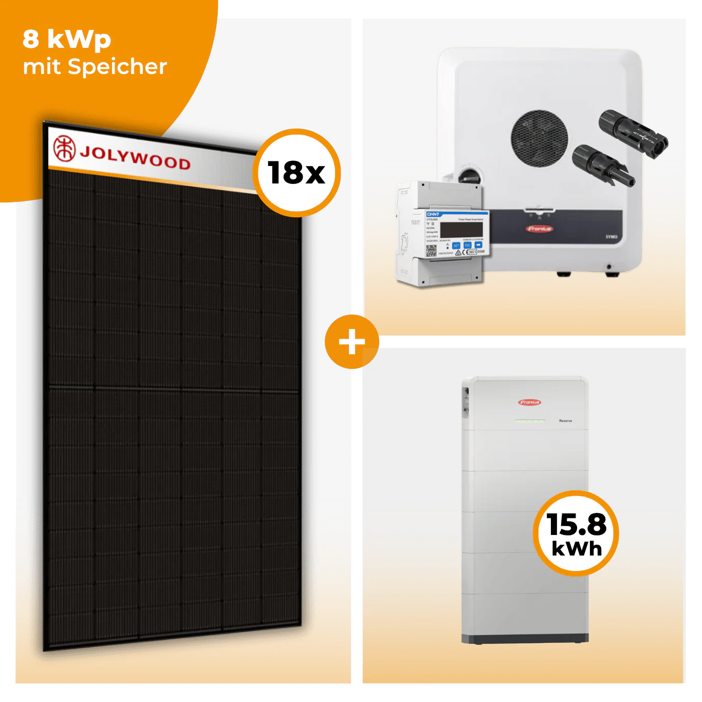 PV Komplettset 8 kWp – 18 x Jolywood 455 Full Black & Fronius Symo GEN24 Plus opt. Fronius Reserva Speicher - Image 6